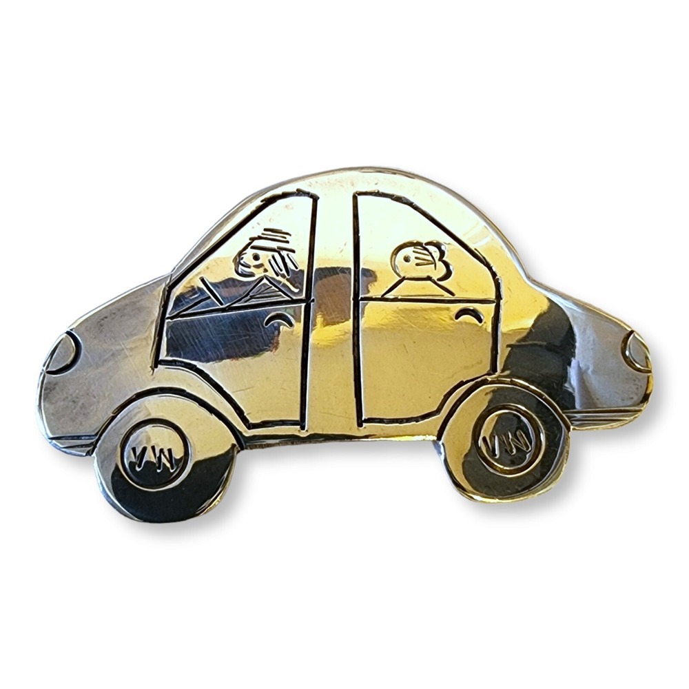 Vintage Sterling Silver 925 Signed‎ Piece Car with People Brooch Pin